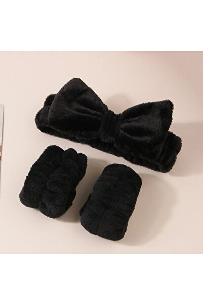 Choice black Cute Plush Wristband Hair Tie Makeup Mask Moisture Proof Sleeve ...