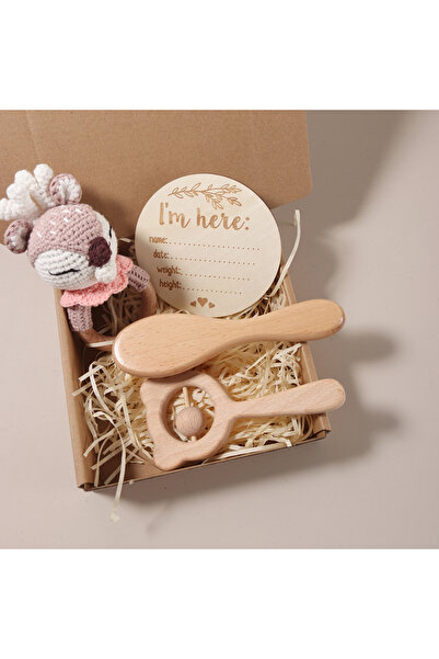 choice2 wood color deer 3-4 pcs baby comb brush set newborn gift set Natural ...