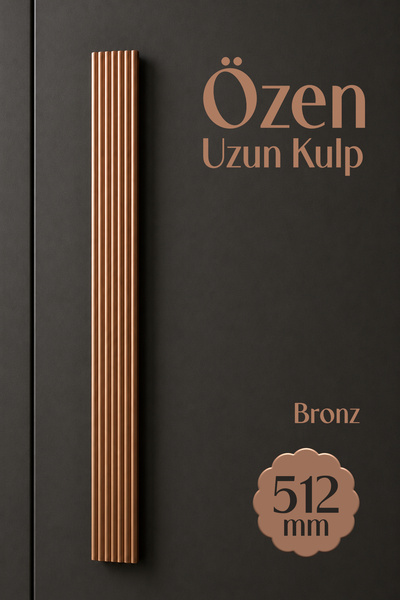 Badem10 Özen (1 Adet) Metalik Bronz Renk Çizgili Çekmece Kulp 512 mm Modern U...
