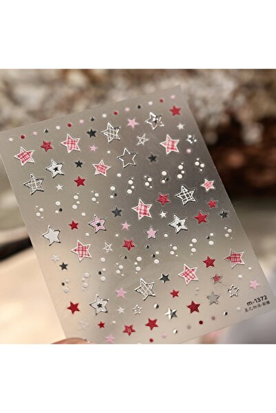 choice2 NAILFYOU M-1372 5D Red Plaid Five Pointed Stars Silver Black Hollow S...