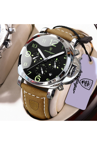 Choice6 859 Silver Black Luxury Men Clock Waterproof Luminous Chronograph Dat...