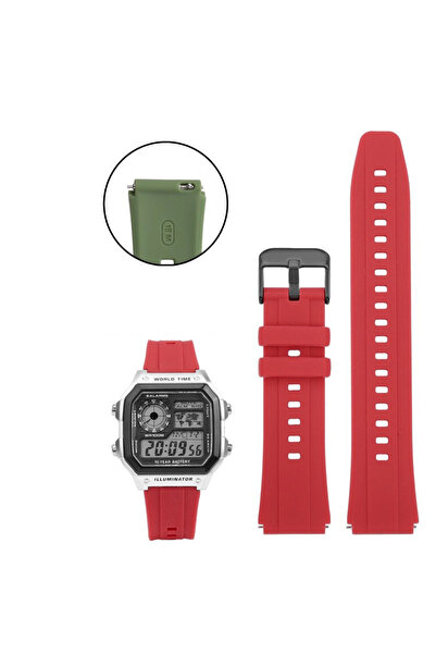 Choice6 حزام سيليكون أحمر-أسود 18 ملم لساعات G-SHOCK 3299 AE1200 AE-1200 AE13...
