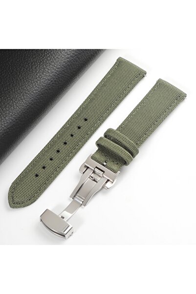 Choice34 18mm army green Butterfly Buckle Nylon Sailcloth Deployment Watch St...