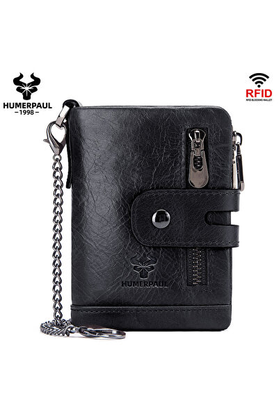 Choice4 Black HUMERPAUL100% Genuine Cowhide Leather Wallet For Men Short RFID...