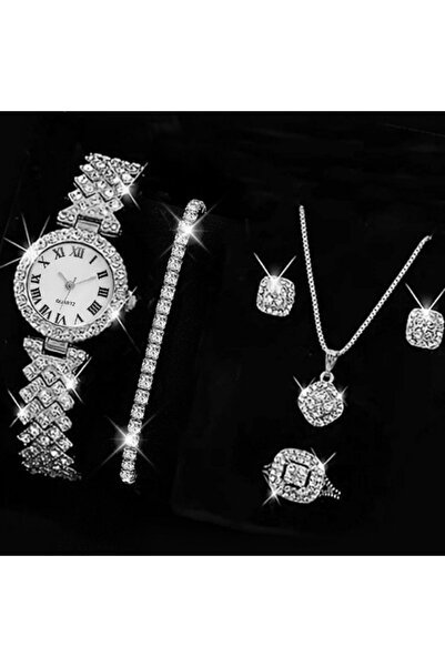 Choice Silver set 2 1 pcs women's Roman watch alloy diamond quartz watch set ...