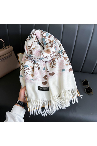 choice2 WHITE New Winter Warm Cashmere Scarf for Women Embroidery Pashmina Bl...
