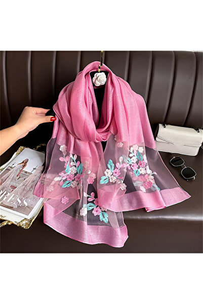 Choice3 وشاح حريري صوفي للنساء مقاس 75×190 سم طراز JP154-04 مع تطريز زهور، حج...