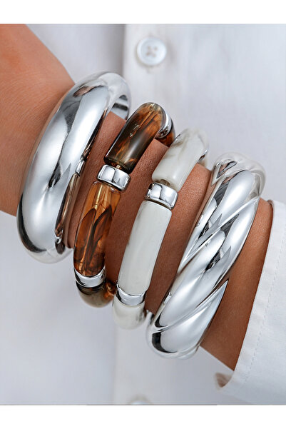 Choice AYASilver 4Pcs/Set Vintage Minimalist Elegant Brown Resin Elastic Bang...
