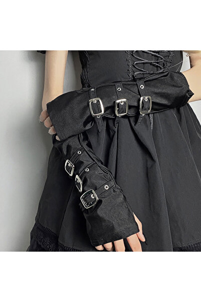 Choice One Size Black Black Half-Finger Gloves Punk Metal Buckle With Exposed...