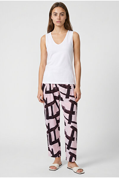 Sementa Comfortable Fit Patterned Viscose Trousers - Pink