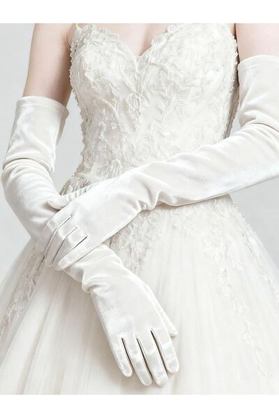 Choice5 One Size White Elegant Velvet Solid 53cm Long GlovesWomen Fluffy Glov...