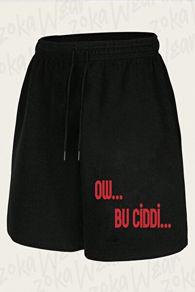 ZOKAWEAR Unisex Porçay Ow Bu Serious Design Printed Shorts