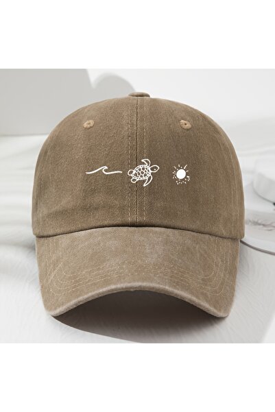 Choice Khaki Wave turtle sun printed baseball cap,retro style for men and wom...