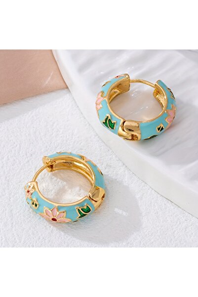 deluxe takı ve giyim Colorful Flower Embroidered Steel Authentic Enamel Earrings