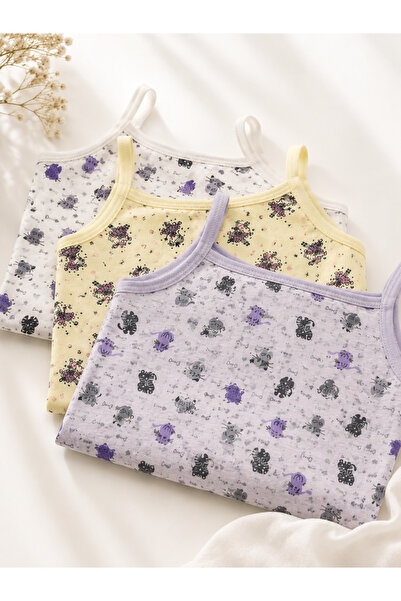 DİAMOND OUTLET Girl's Patterned Rope Strap Undershirt 100% Cotton Soft Textur...