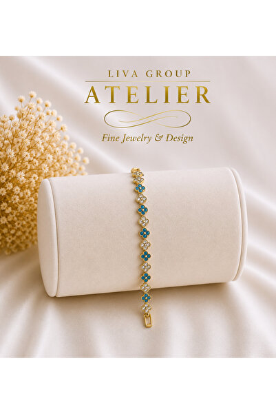 Liva Group Atelier Turquoise Clover Stone Steel Bracelet Gold Color 19 cm