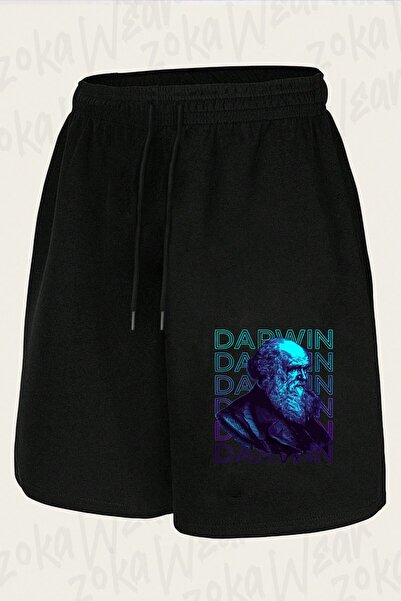 ZOKAWEAR Unisex Charles Darwin Portrait Design Printed Shorts