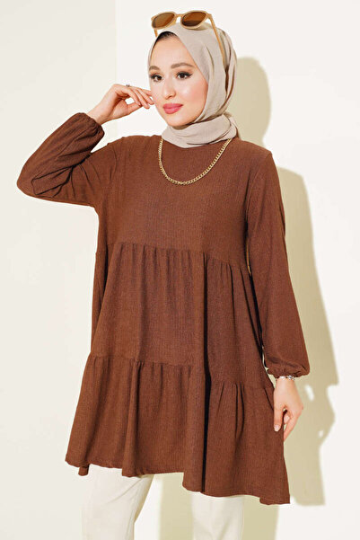 YAZGI MODA Kol Lastikli Tunik Kahve