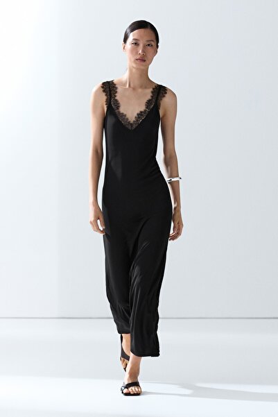 Massimo Dutti Dökümlü jüpon midi elbise
