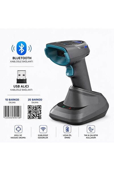NETUM Symble AK-T300BT 2D 1D QR Bluetooth Kablosuz Standlı Barkod Okuyucu Blu...