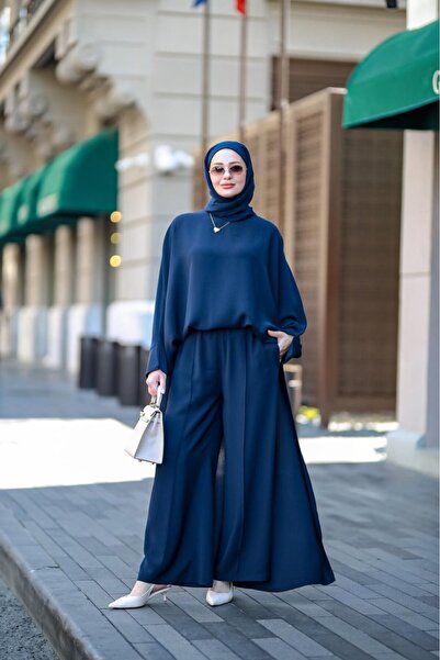 NS Moda Tesettür Sakura Takım Lacivert-Model 581