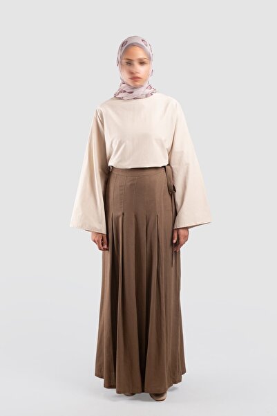 Emare Pile Detailed Linen Trouser Skirt