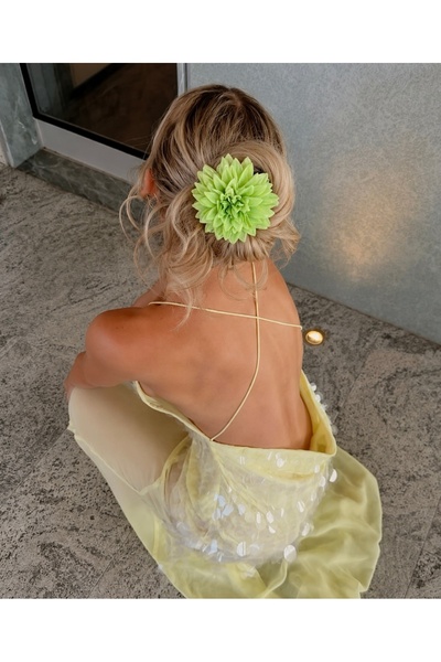 FloresDeCarnaval Pistachio Dahlia Pens Toka💚 Saç Aksesuarı | Düğün, Davet, Y...