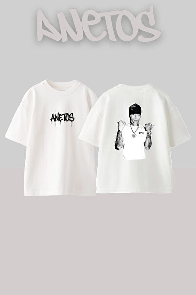 Anetos Lil Gnar Design Printed Oversize White T-Shirt