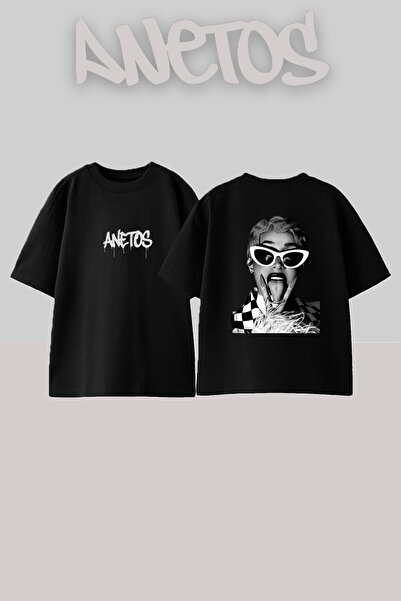 Anetos Cardi B_64 Design Printed Oversize Black T-Shirt