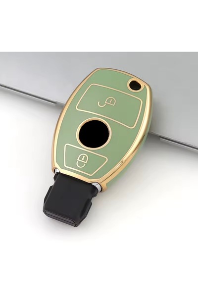 emii auto spare parts غطاء مفتاح متوافق مع مرسيدس، موديل 2 مفتاح، أخضر/ذهبي
