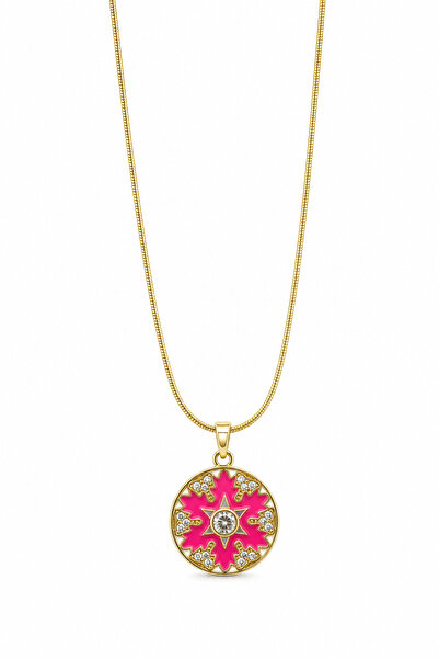 Jack Ferrero Yellow Chain, Pink Enamel Star Motif, Stone Steel Necklace