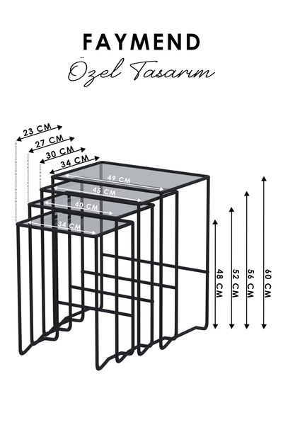 FAYMEND VISION 4lü Zigon Sehpa GÜMÜŞ - FÜME