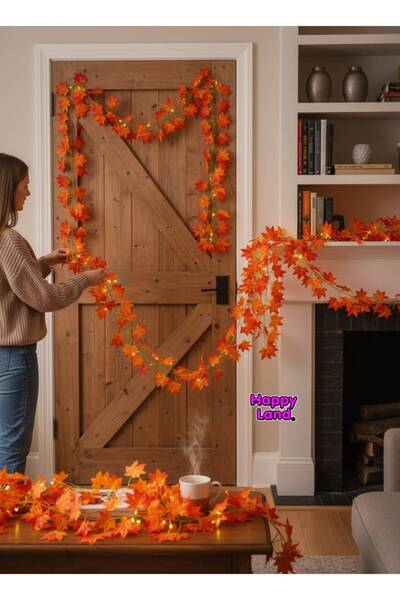 Happyland Turuncu Yapay Sarmaşık 12 Adet Dekoratif Sonbahar Yapraklı Yapay Sarmaşık 230 Cm 1 Paket HPY26178
