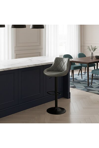 Al Hadaya Mall Contemporary Style Leather Counter Chair - Gray - 117X35X45 cm