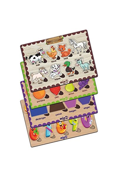 Empressco Wooden Turkish Farm Animals, Fruits, Shapes and Numbers Set of 4
