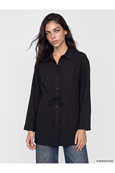 LC Waikiki Lcw Modest Black Tie-Up Women's Shirt Tunic with Nevavm Difference