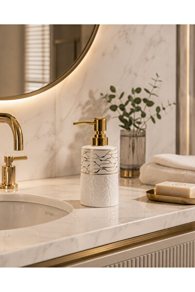 CEZVE HOME Porcelain Gold Pump Liquid Soap Dispenser White Decorative Bathroo...
