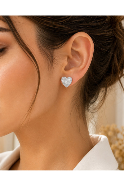 Kumru Studio Silver Stone Detailed Heart Earrings