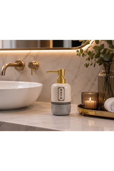CEZVE HOME Porcelain Liquid Soap Dispenser with Gold Appearance and Detailed ...