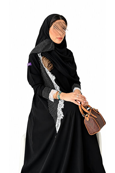 EKEA ABAYA Abaya Salya White - Black Abaya with Royal Summer Fabric, Half-Klo...