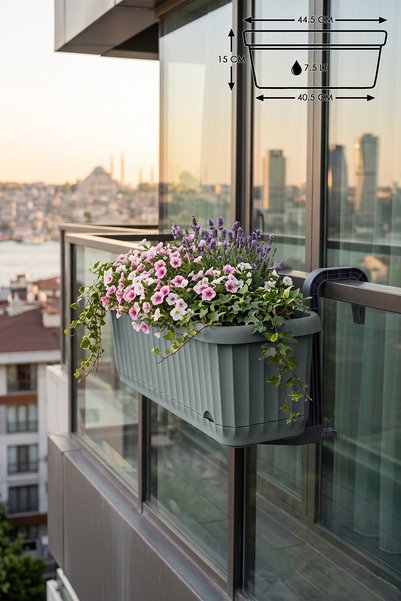 ToXA 7.5 Litre Yeşil Askılı Sütun Balkon Saksı Çizgi Desenli Hazneli Mat Plas...