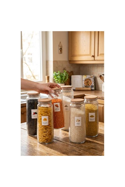 Empressco Set of 6 Glass Storage Containers with Wooden Lids, Leak-Proof and ...