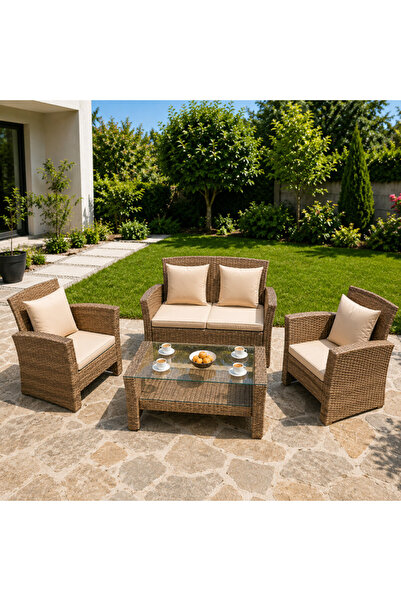 PROCART Set mobilier de grădină Santorini, 4 piese, fotolii, canapea, măsuță ...