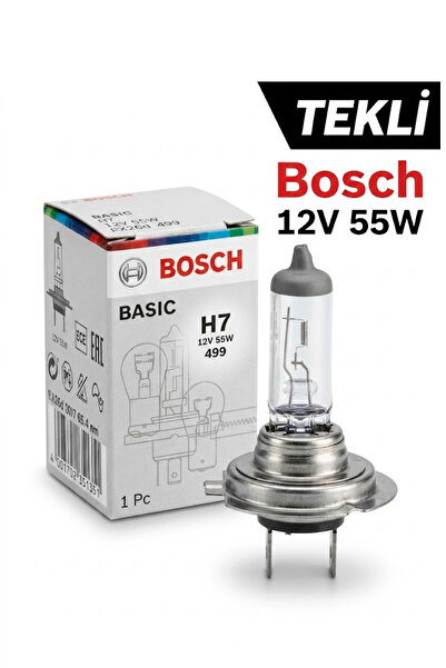 Bosch H7 Basic 12V 55W Far Ampulü 499 - Tekli Standart Halojen Oto Ampul (1 A...