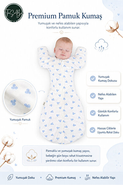 Tusebu Premium Cotton Half Swaddle Baby Sleeping Bag 4 Seasons with Zipper