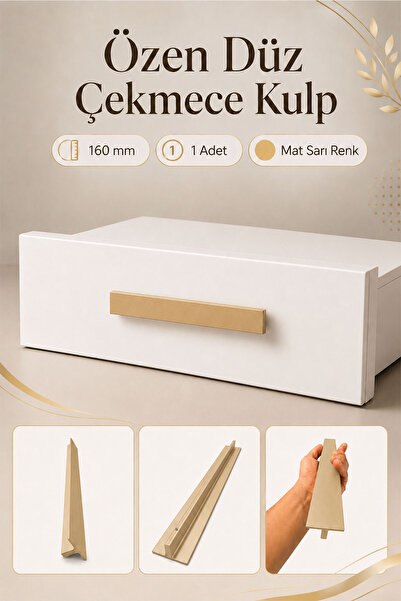 Badem10 Özen Düz Mat Sarı Metal Çekmece Kulpu 160 mm Mobilya Dolap Kapak Kulp...
