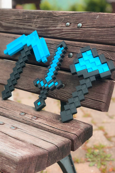 handanca ( 3 Lü Takım) Minecraft Kılıç-Kazma-Balta 17 CM Üçlü Elmas Set / Min...