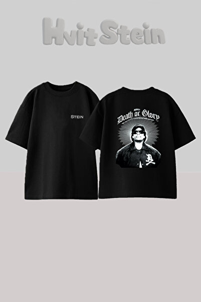 Hvit Stein تي شيرت Eazy E_1 من القطن الأسود المطبوع من الخلف بتصميم كبير الحجم