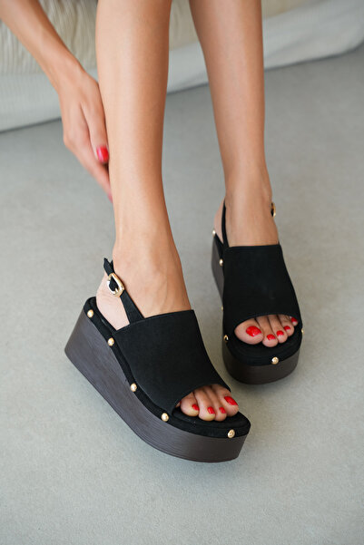 selin shoes Navor Thick Strap Adjustable Ankle Gold Buckle Detail Wedge Heel ...