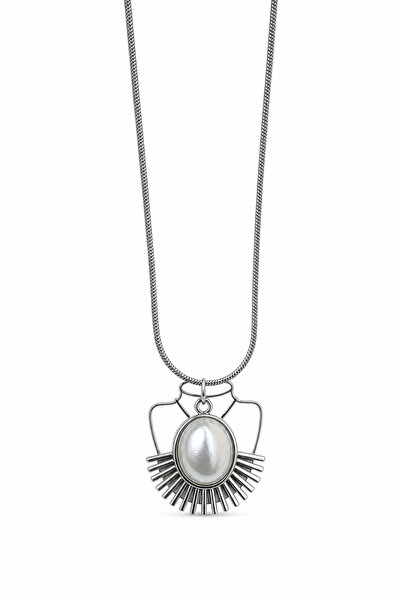 Jack Ferrero Modern Design Women's Necklace with Steel Pearl Detail - Stylish...